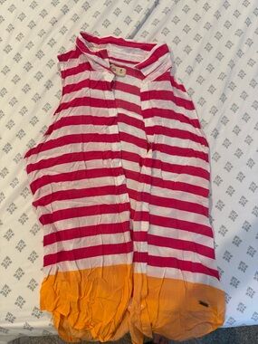 Hollister Deep Pink & White Striped Button-Up Tank